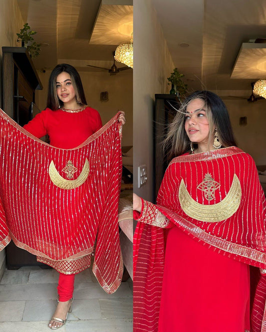 Party-wear Red Georgette Thread With Sequence Work Dress