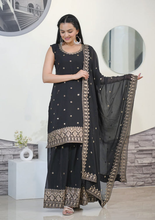 Geet Black Embroidered Square Cut Garara Suit
