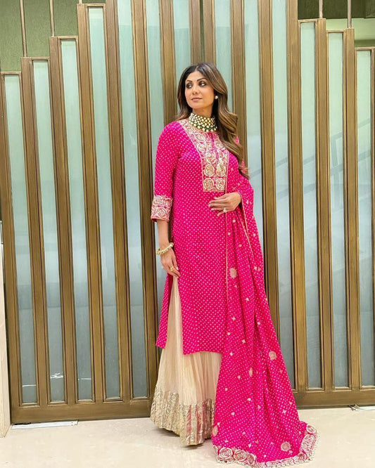 Pink Georgette Silk Ombre Kurta Set