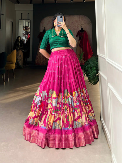Pink Timeless Elegance Dola Silk Kalamkari Lehenga Set