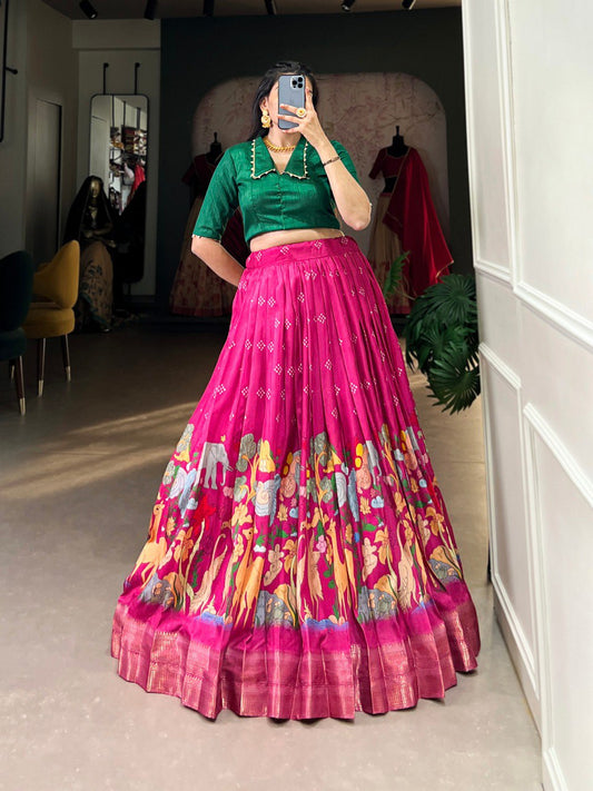 Pink Timeless Elegance Dola Silk Kalamkari Lehenga Set
