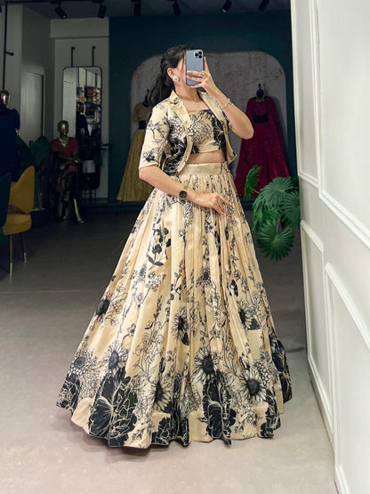 Cream Color Floral Printed Stylish Designer Lehenga choli