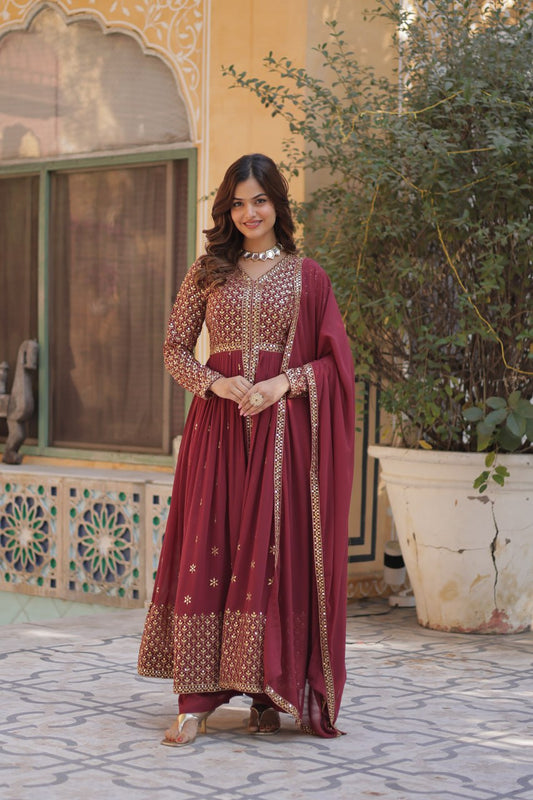 Designer Brown Color Three Piece Suit Set