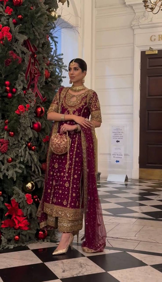 Rani Pink Heavy Faux Georgette Embroidered Suit Set – Fully Stitched