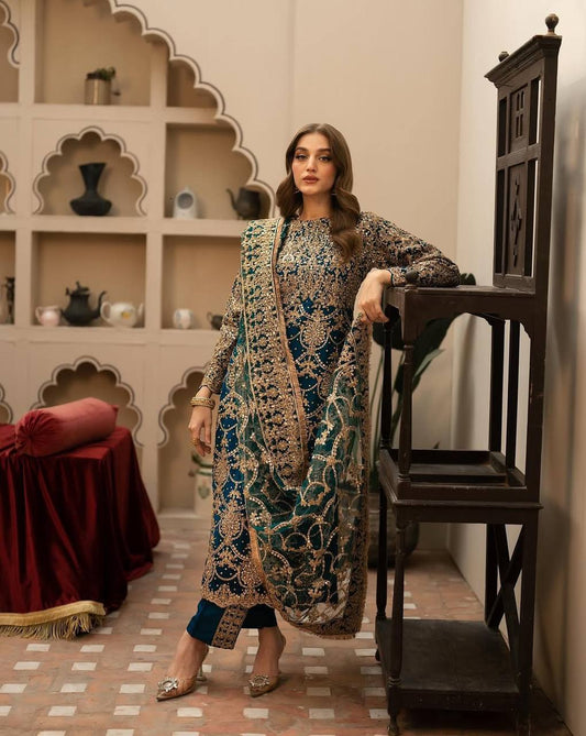 Rama Green Heavy Faux Georgette Embroidered Suit with Beads & Sequence Work – Fully Stitched