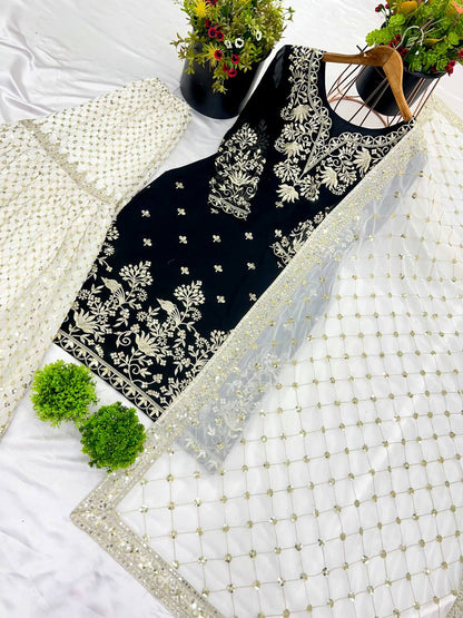 Heavy Faux Georgette Sharara Suit Set with Dupatta – Fully Stitched Embroidered Ethnic Wear for Women