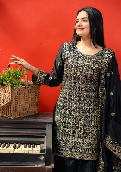 Chinon Embroidered Sharara Suit Set with Dupatta – Sequence Work Ethnic Wear for Women