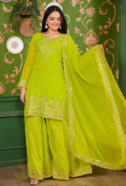 Georgette Embroidered Sharara Suit Set with Dupatta – Fully Stitched Partywear for Women