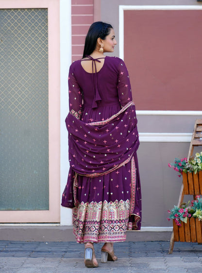 Fox Georgette Embroidered Gown Set with Dupatta – Elegant Fully Stitched Ethnic Wear for Women