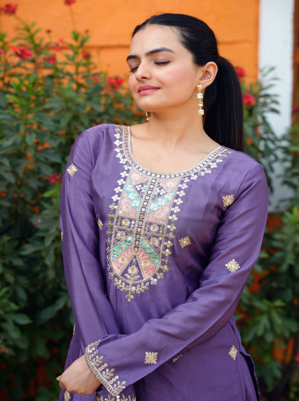 Chinon Coding Sequence Embroidered Sharara Suit Set for Women - Traditional & Wedding Wear