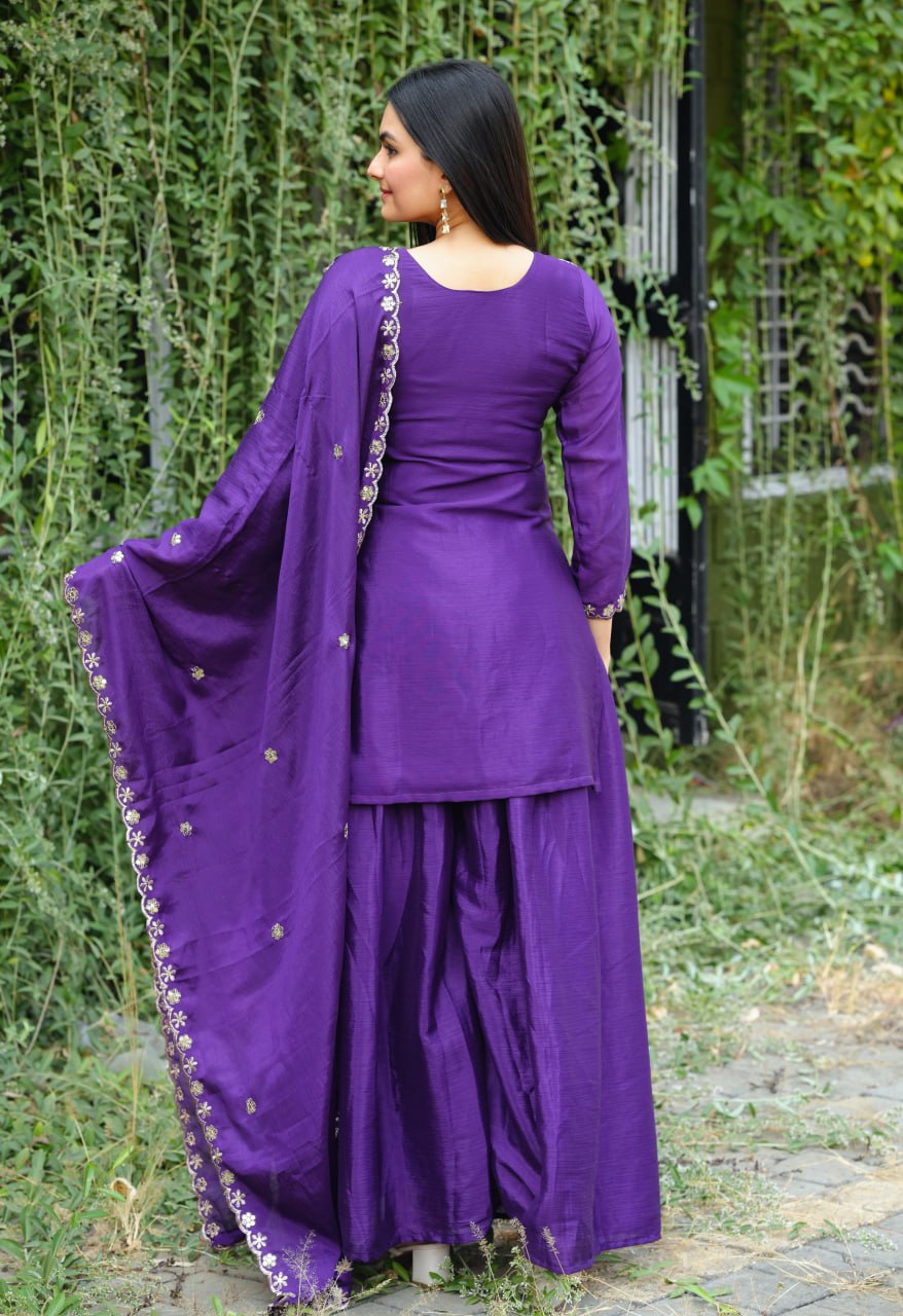 Chinon Sequence Embroidered Sharara Suit Set for Women - Traditional & Party Wear