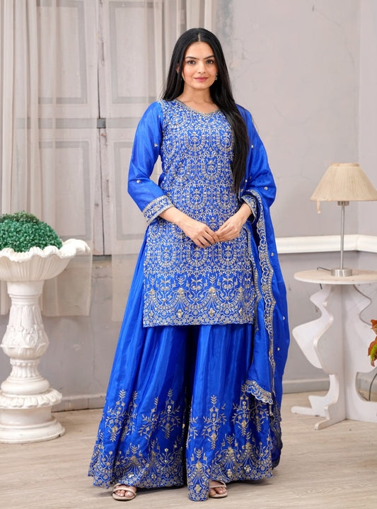 Chinon Sequence Embroidered Sharara Suit Set for Women - Traditional & Party Wear