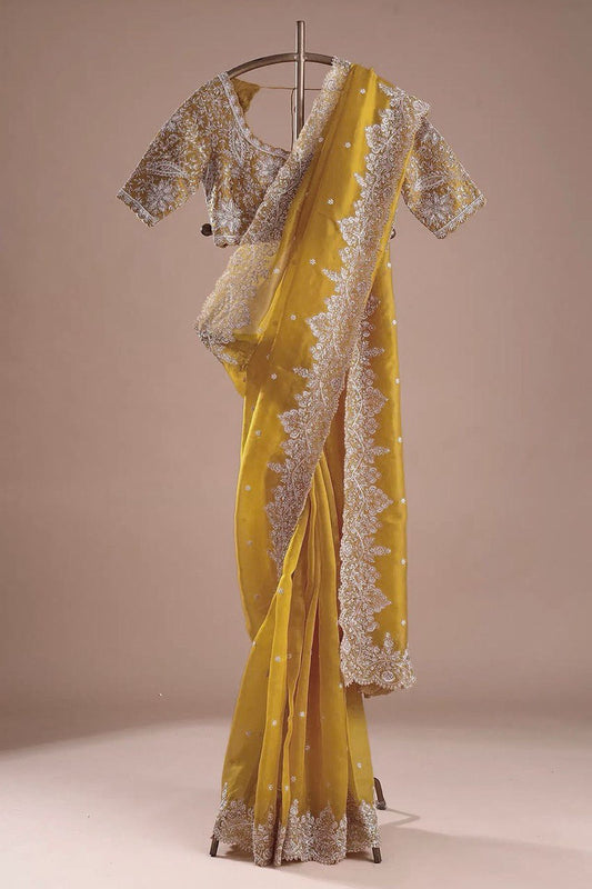Elegant Heavy Tibby Silk Saree with Thread and Sequence Work | Ethnic Traditional Wear