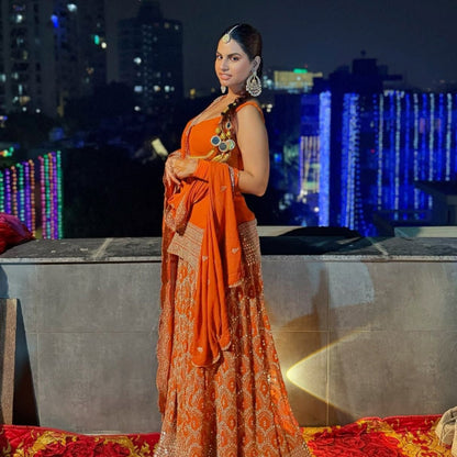 Foux Gorgette Thread Work Suit with 9mm Sequins and Dupatta