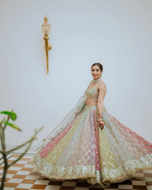 Fox Georgette Semi-Stitched Lehenga Set with 3.5 Meter Flair and 9mm Sequin Work