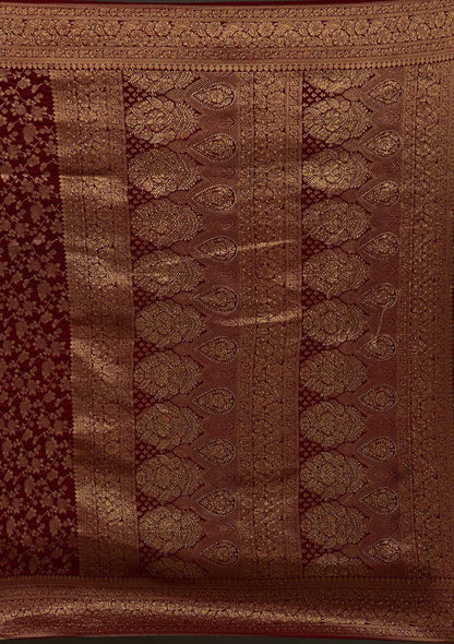 Banarasi Maroon Soft Silk Saree with Jacquard Border Blouse