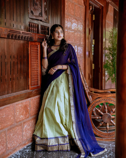 Kanchipuram Zari Weaving Lehenga Set with Georgette Lace Border Dupatta