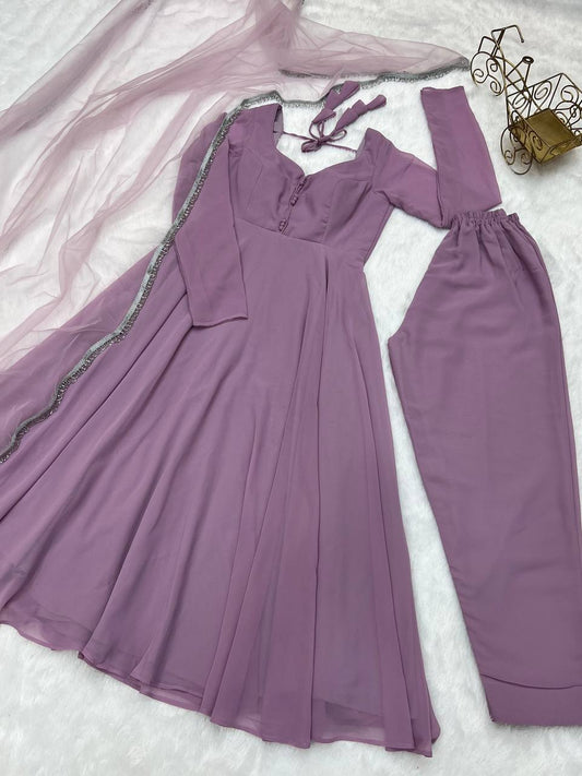 Pure Soft Fox Georgette Fabric Fully Flair Anarkali Gown, With Duppta And Pent By Stylish Ethnic