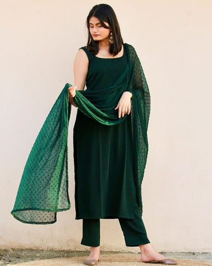 Emerald Solid Cotton Silk Sleeveless Kurta Set By Stylish Ethnic