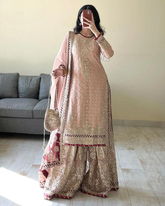 Peach Colour Heavy Work Sharara Suit For Wedding