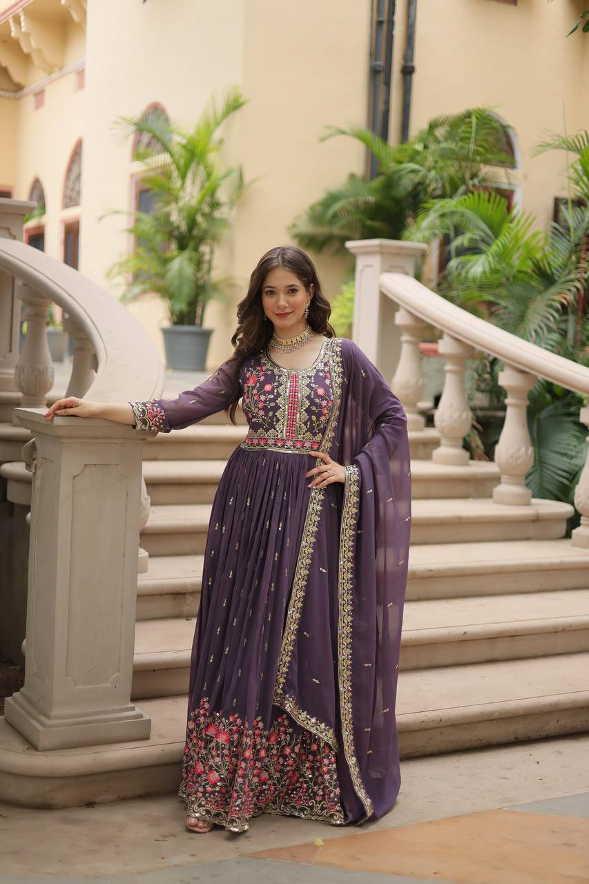 Designer Lavender Color Three Piece Sharara Suit