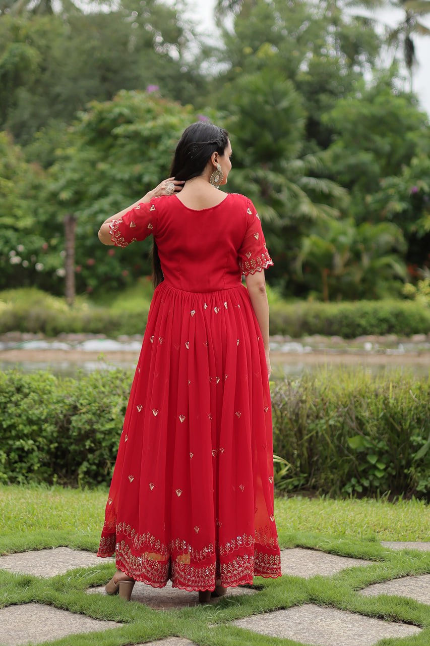 Red Colour Designer Faux Georgette Trending Fully Stitched Long Gown By Stylish Ethnic