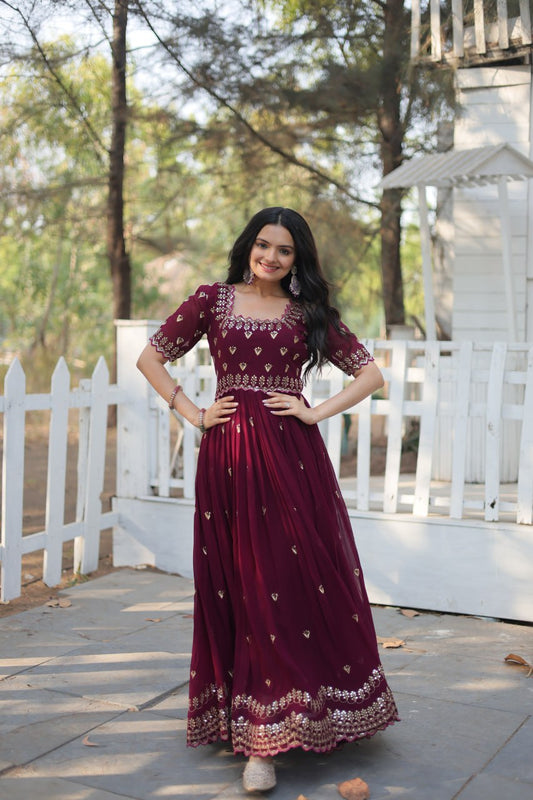 Luxury Zari Thread Sequins Embroidery Work Gown By Stylish Ethnic