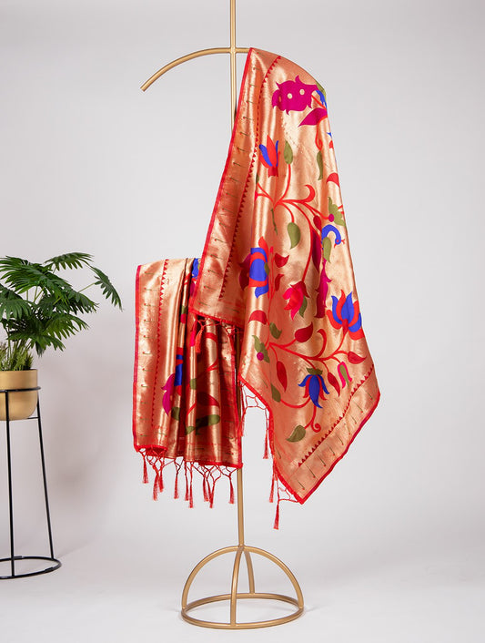 Multicolor Pure Paithani Dupatta With Zari Work