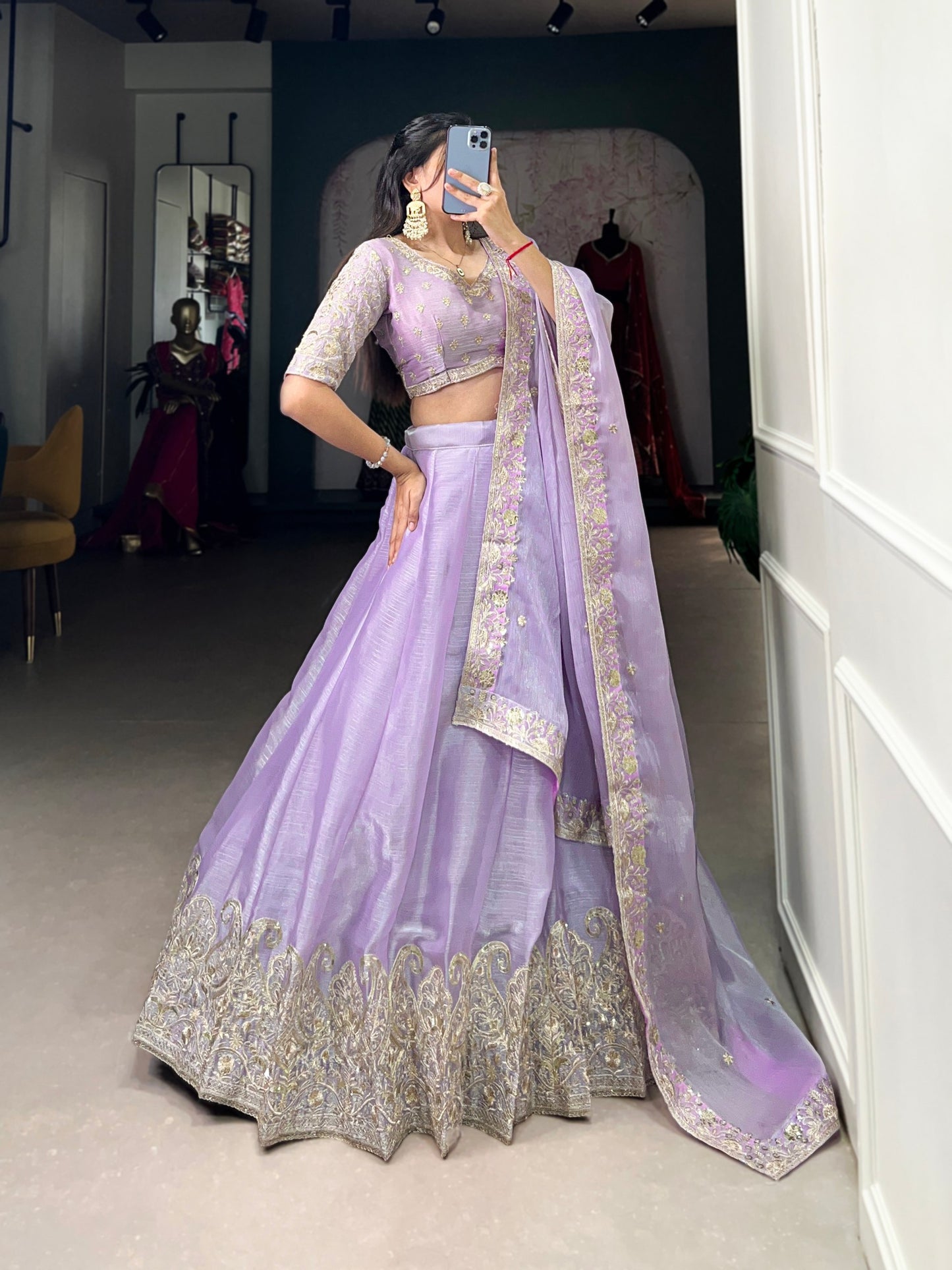 Lavender Burberry Silk Lehenga Set