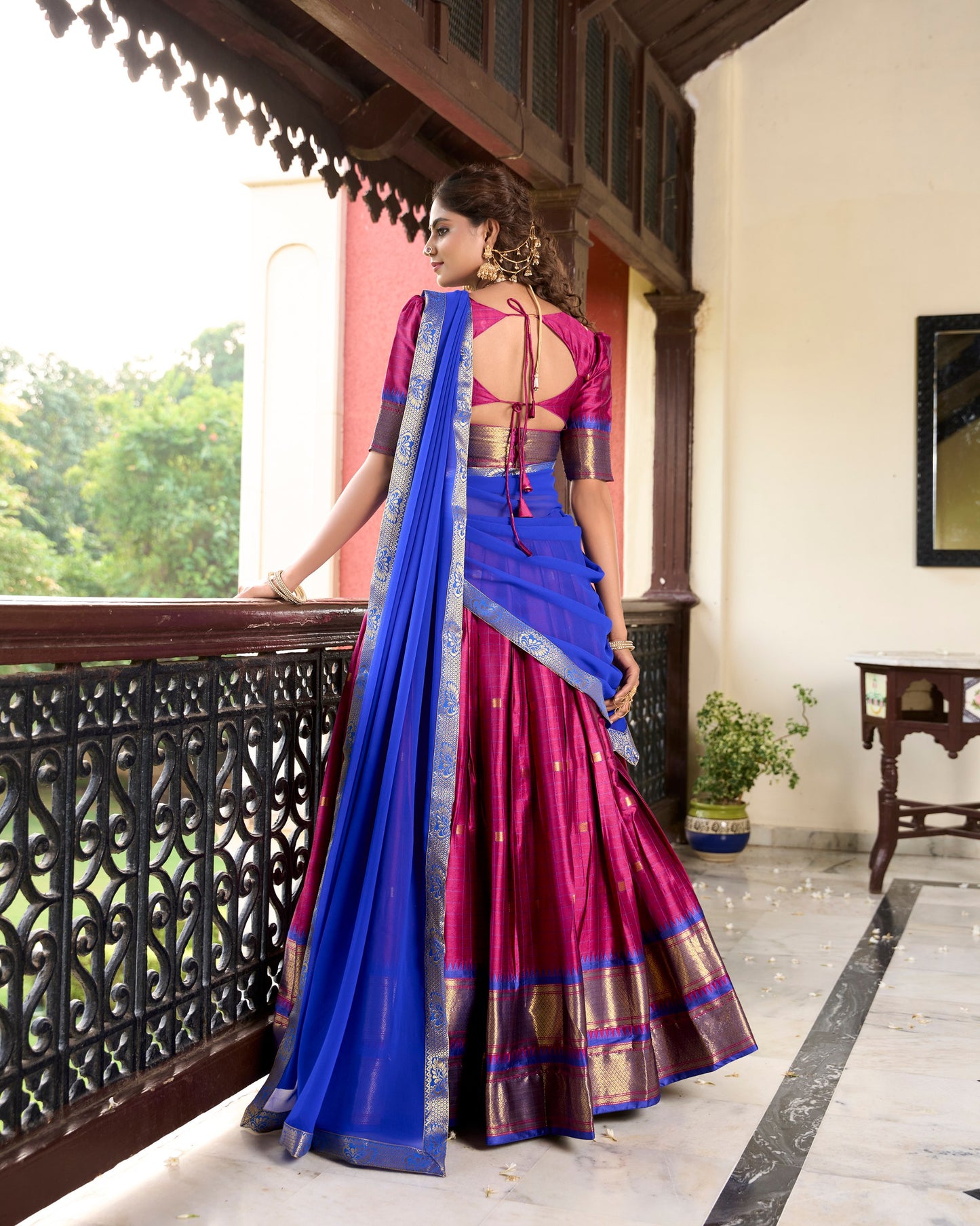 Dark Pink Colour Pattu Lehenga Choli  For Pongal