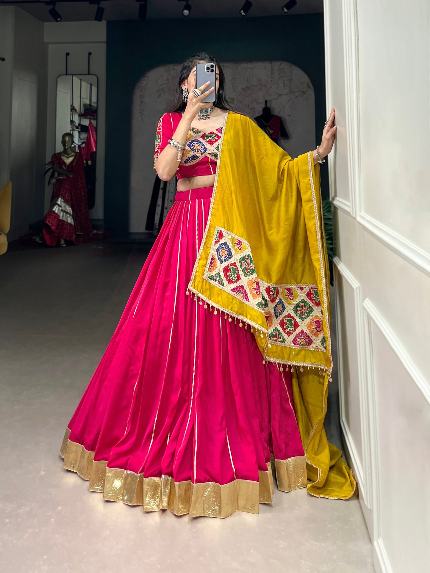 Pink Chanderi Readymade Lehenga Choli