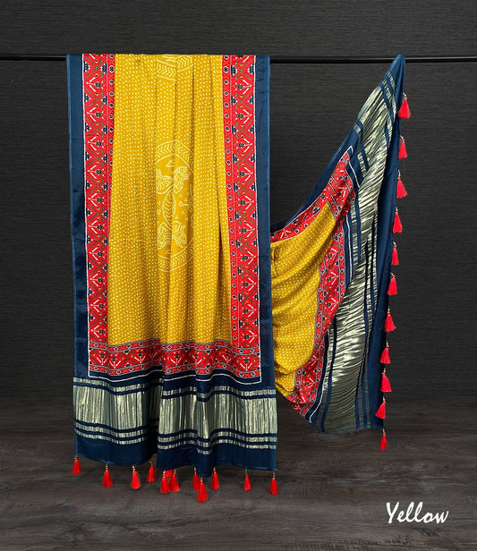 Pure Gaji Silk Bandhni Print Yellow Colour Dupatta with Tassels