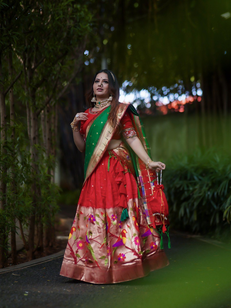 Traditional Wear Red Jacquard Silk With Weaving Zari Work Lehenga Choli