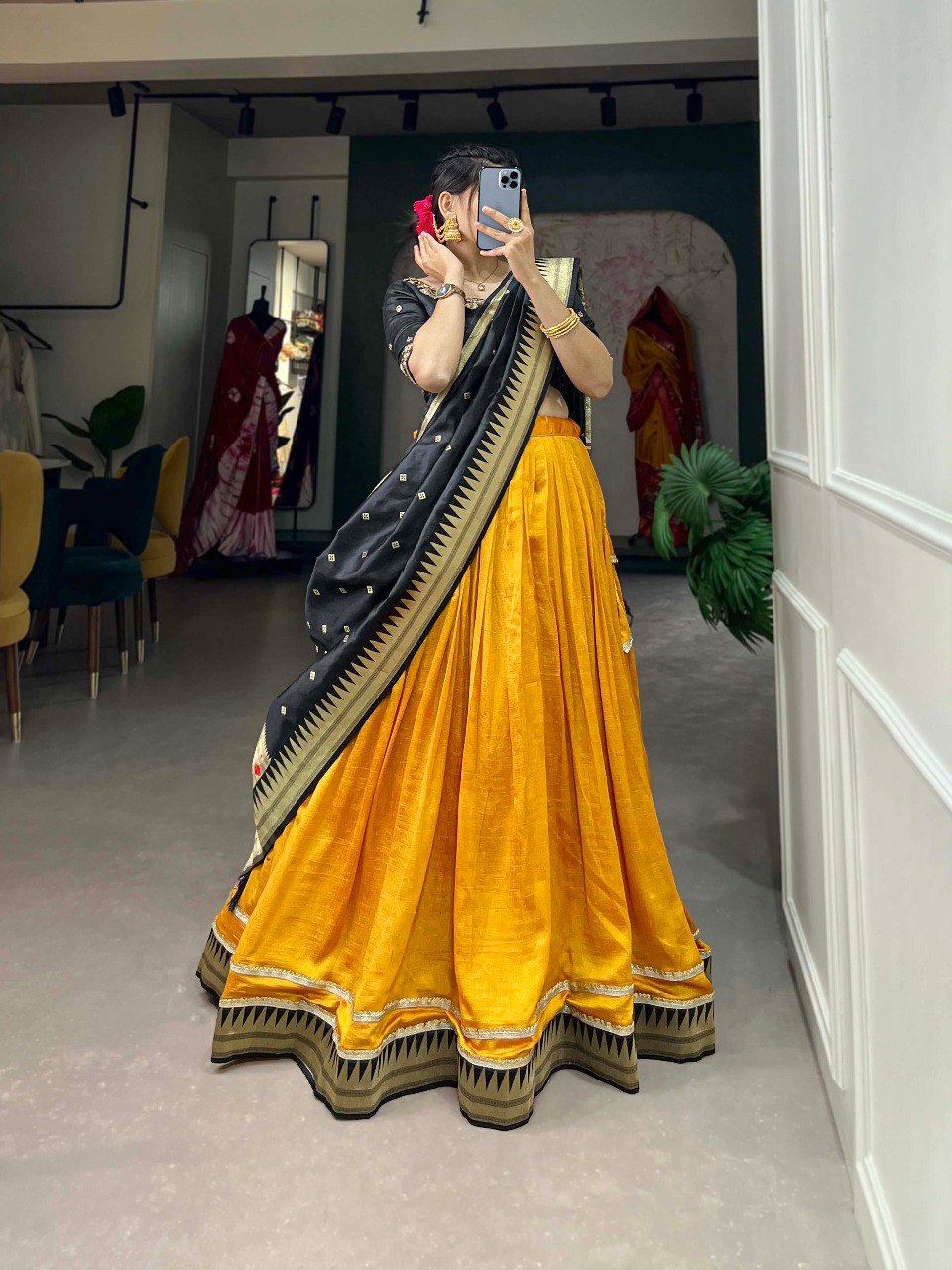 Yellow Color Vichitra Silk Lehenga Choli Set with Timeless Paithani Elegance