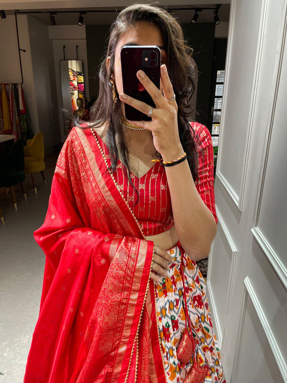 Red Dola Silk Patola Print Lehenga Choli