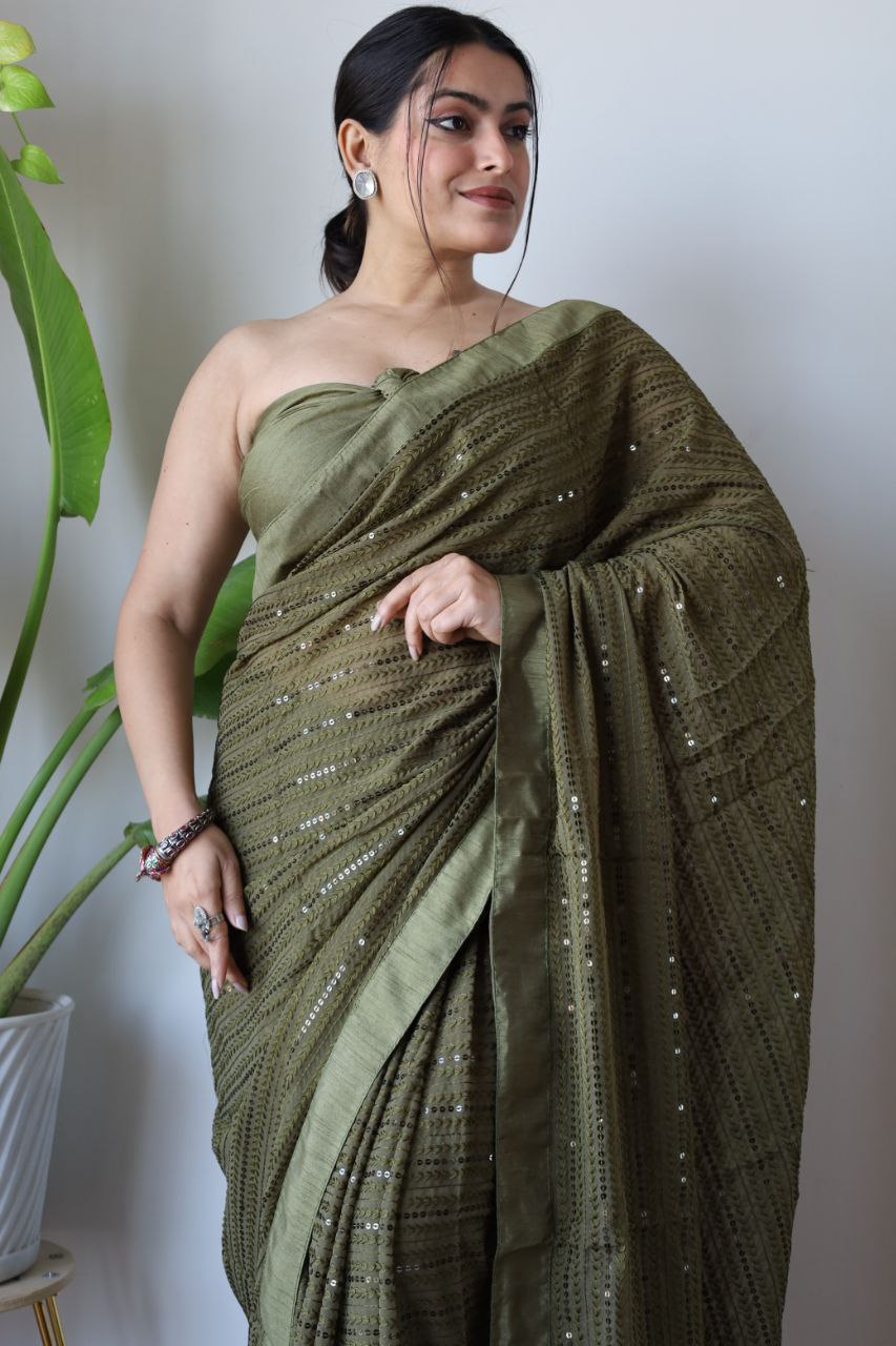 Beautiful Designer Heavy Georgette Exclusive Sequanc Saree