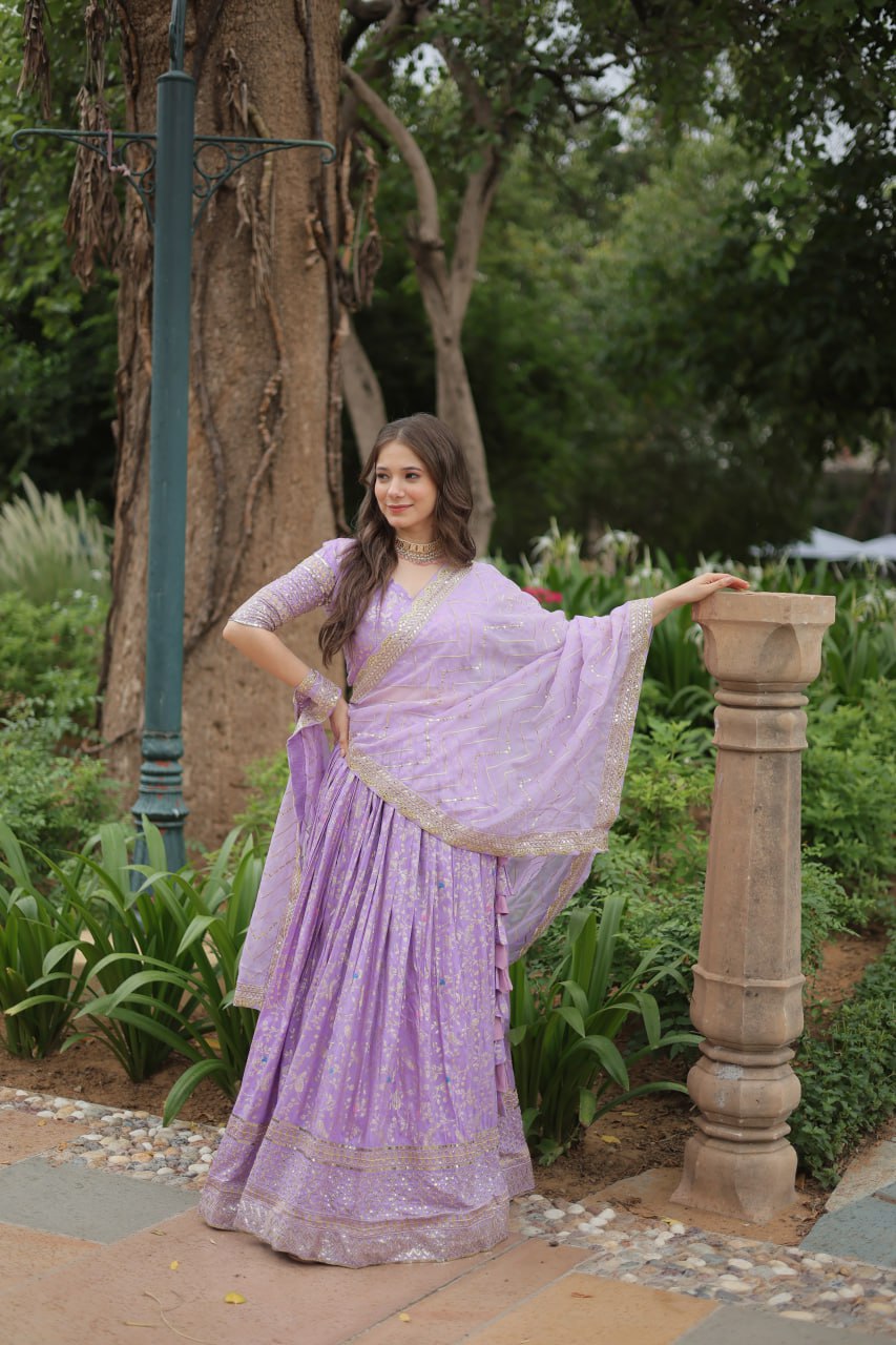 Beautiful Lavender Sequins Jacquard Wedding Wear Lehenga Choli