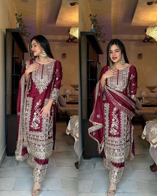 Formal Maroon Ready To Wear Pakistani Set