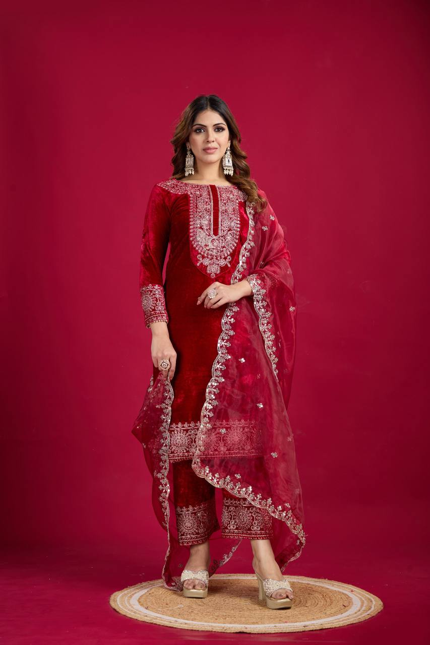 Function Wear Red Color Salwar Suit With Duptta