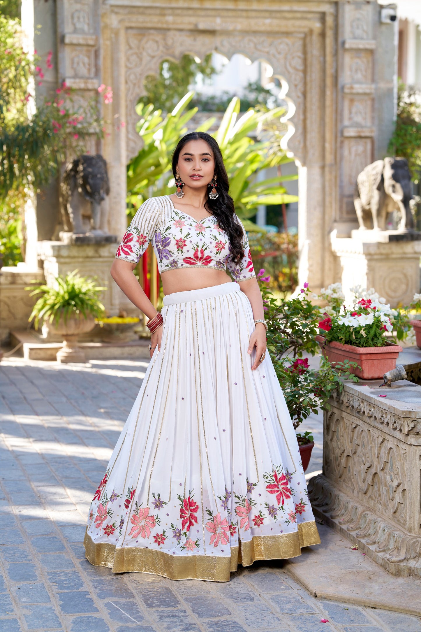 White Wedding Lehenga Choli in Georgette With Rich Embroidery and Sequins