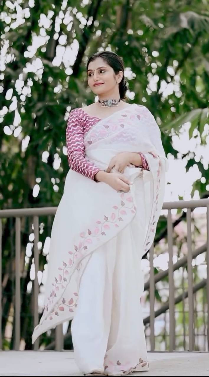 Adorable White and Most Beautiful Designer Georgette Saree