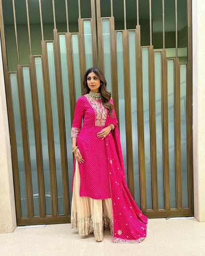Pink Georgette Silk Ombre Kurta Set