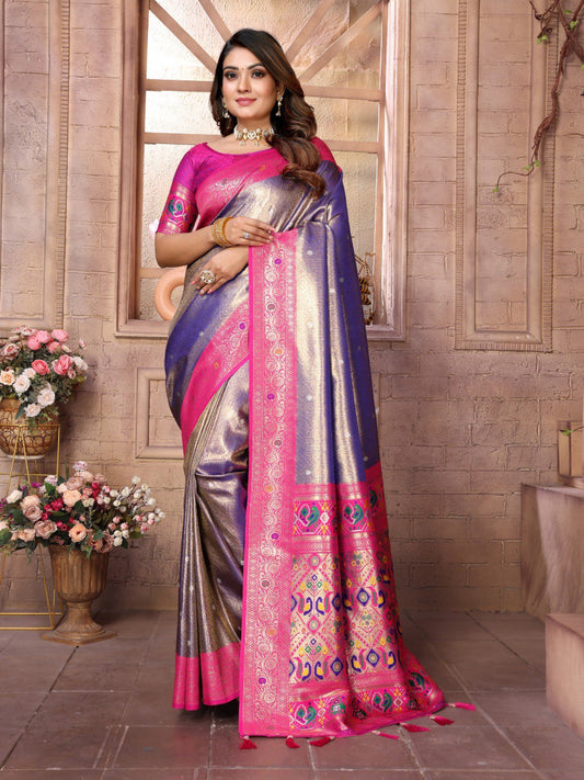 Golden Woven Tissue Silk Saree Set