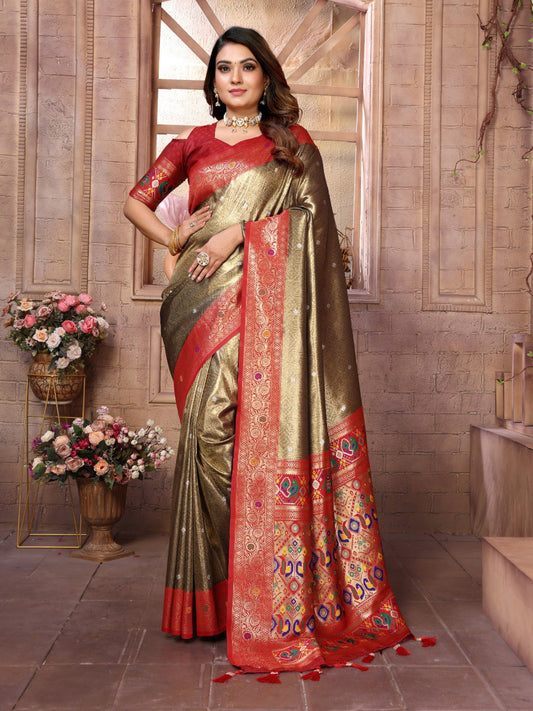 Golden Woven Tissue Silk Saree Set