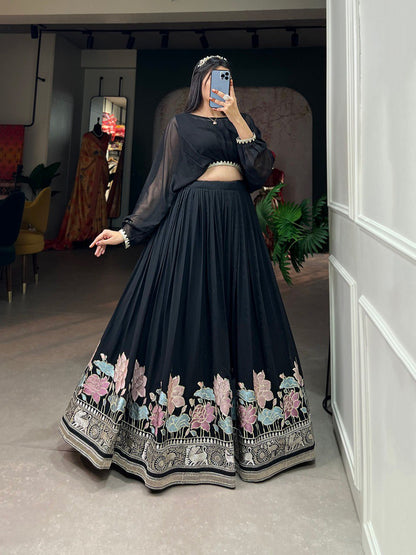 Black Georgette with sequins and thread embroidery Co-ord Set
