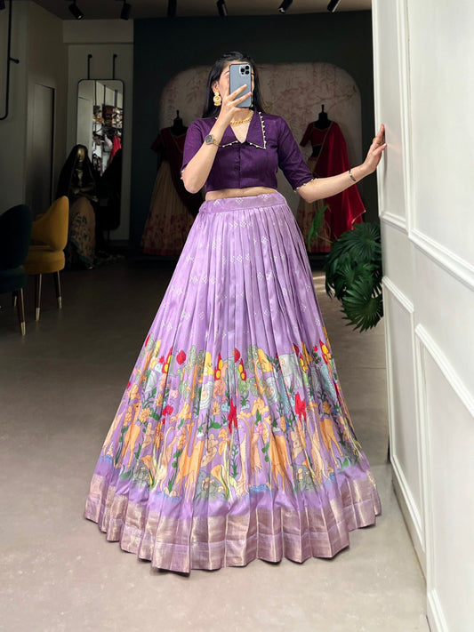 Lavender Timeless Elegance Dola Silk Kalamkari Lehenga Set