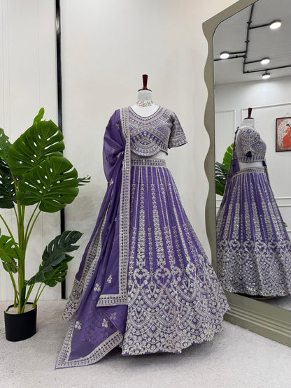 Luxurious Faux Georgette Lehenga Set with Coding Dori & Sequins Work, Embroidered Blouse & Designer Dupatta