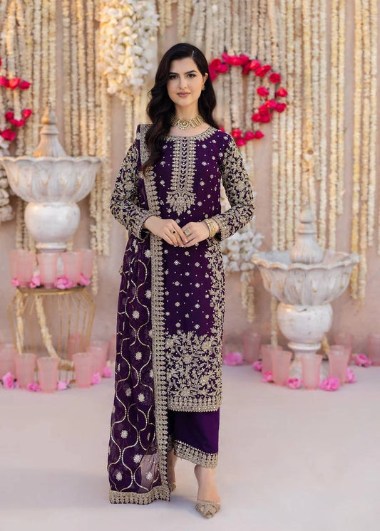 Wine Faux Georgette Embroidered Kurta Set with 5mm Sequence & Beads Work – Fully Stitched
