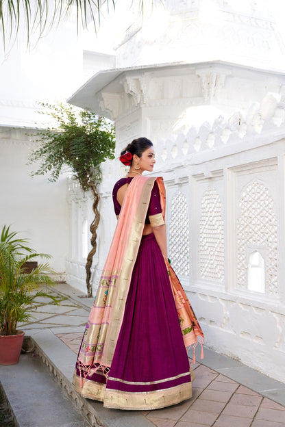 Royal Purple Vichitra Silk Lehenga Set | Paithni Border | Wedding & Festive Wear