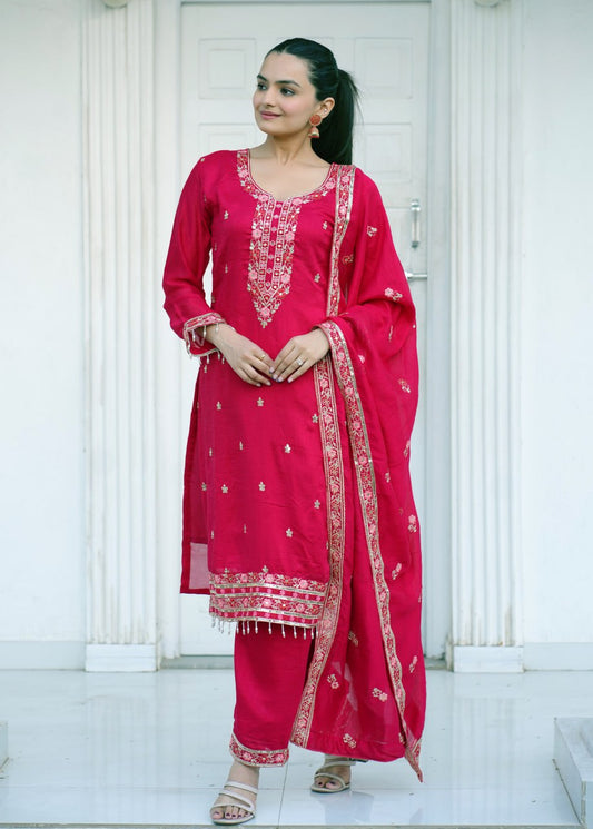 Blooming Vichitra Embroidered Salwar Suit Set with Dupatta – Heavy Sequence Work Ethnic Wear for Women